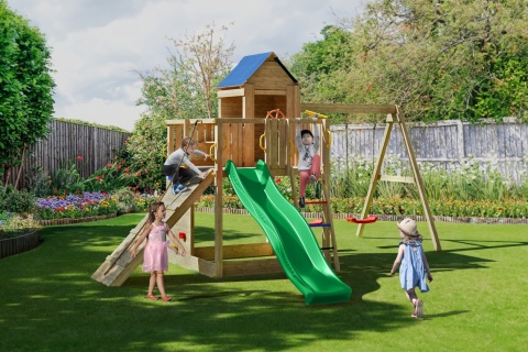 Duży Plac Zabaw dla Dzieci Domek Na drzewie Treehouse Huśtawka Zjeżdżalnia ścianka wspinaczkowa