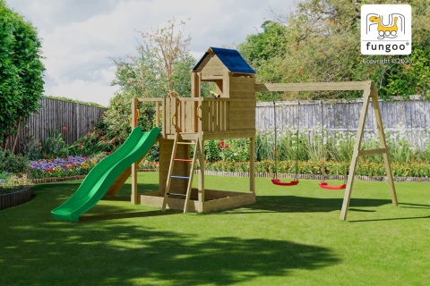 Duży Plac Zabaw dla Dzieci Domek Na drzewie Treehouse Huśtawka Zjeżdżalnia ścianka wspinaczkowa