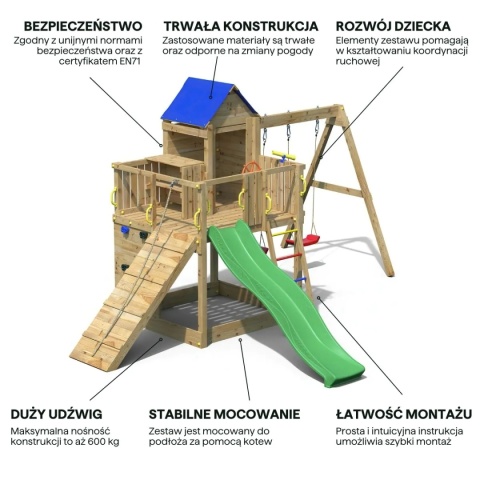 Duży Plac Zabaw dla Dzieci Domek Na drzewie Treehouse Huśtawka Zjeżdżalnia ścianka wspinaczkowa
