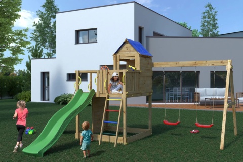 Duży Plac Zabaw dla Dzieci Domek Na drzewie Treehouse Huśtawka Zjeżdżalnia ścianka wspinaczkowa