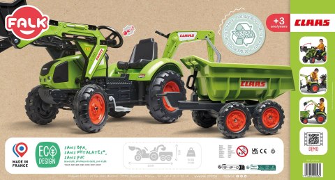 FALK Traktor CLAAS AVEC Zielony na Pedały z Przyczepką od 3 Lat