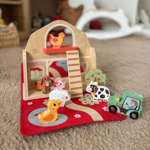 TOOKY TOY Drewniana Składana Farma w Walizce ze Zwierzątkami