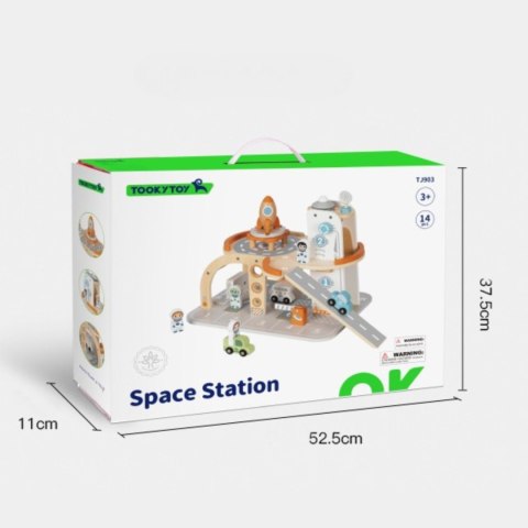 TOOKY TOY Drewniany Kosmiczny Parking Stacja Kosmiczna