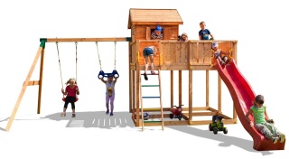 Duży Plac Zabaw dla dzieci Drewniany Domek, zjeżdżalnia, huśtawki, drabinka My Space na Podwórko Ogród
