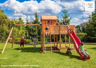 Duży Plac Zabaw dla dzieci Drewniany Domek, zjeżdżalnia, huśtawki, drabinka My Space na Podwórko Ogród