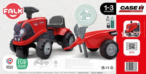 FALK Jeździk Traktorek Baby Case IH Ride-On Czerwony z Przyczepką + akc. od 12 miesięcy