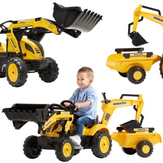 FALK Traktor na Pedały Komatsu z Łyżką Koparką i Przyczepą