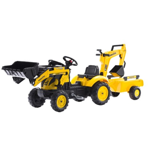 FALK Traktor na Pedały Komatsu z Łyżką Koparką i Przyczepą