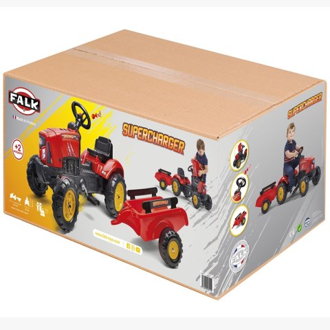 FALK Traktor na Pedały Supercharger z Przyczepą i Otwieraną Maską Czerwony 2-5 lat