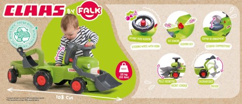 FALK Traktorek Claas Jeździk z Przyczepką Ładowarką i Łyżką