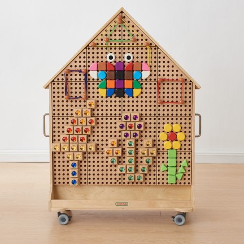 Naukowa Kreatywna Drewniana Tablica STEM dla dzieci Wolnostojąca XXL w Kształcie Domu przedszkole MASTERKIDZ