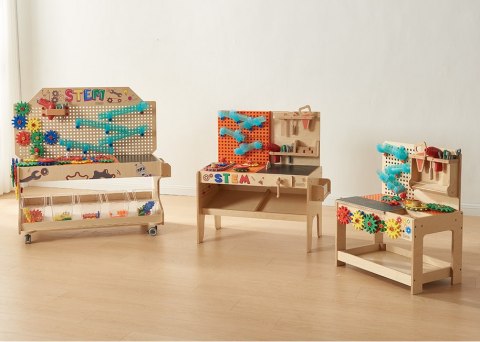 Kreatywny Drewniany Warsztat dla dzieci XXL Montessori STEM z Narzędziami + Akcesoria przedszkole szkoły MASTERKIDZ