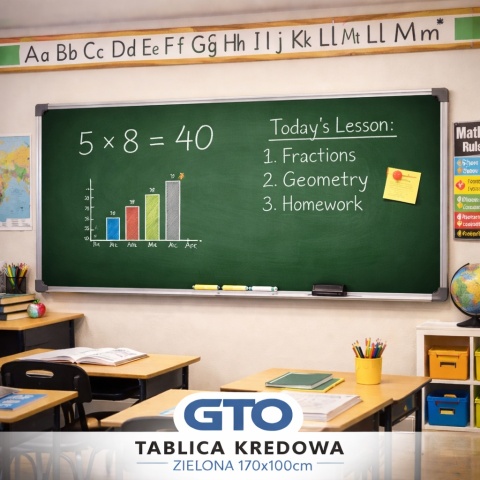 Szkolna Tablica PREMIUM kredowa zielona o powierzchni magnetycznej ceramicznej 170x100 w ramie GTO do szkoły biura
