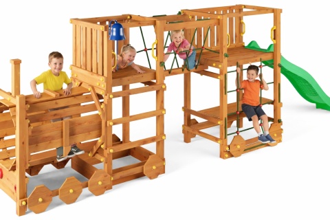 Duży Drewniany Plac Zabaw Lokomotywa Ciuchcia dla dzieci Zjeżdżalnia Wspinaczka