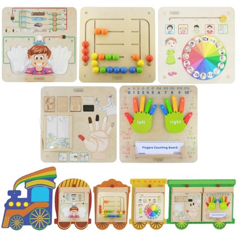 Zestaw Tablic Pociąg 5w1 Tablica Sensoryczna Motoryczna Nauka Zmysłów i Emocji MASTERKIDZ
