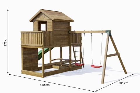 Ogrodowy Plac Zabaw dla dzieci Drewniany Domek ścianka wspinaczkowa Stolik Zjeżdżalnia