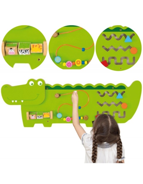 Sensoryczna Drewniana Tablica Manipulacyjna Krokodyl Certyfikat FSC Viga Toys szkoły przedszkola