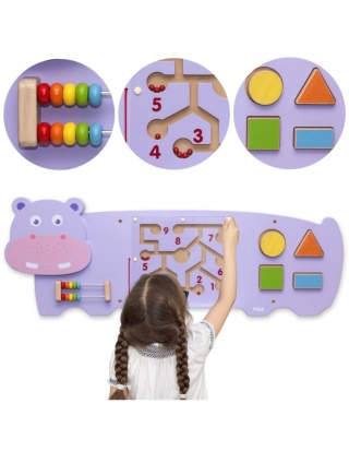 Sensoryczna tablica manipulacyjna Hipopotam drewniana Viga Toys szkoła przedszkole żłobek