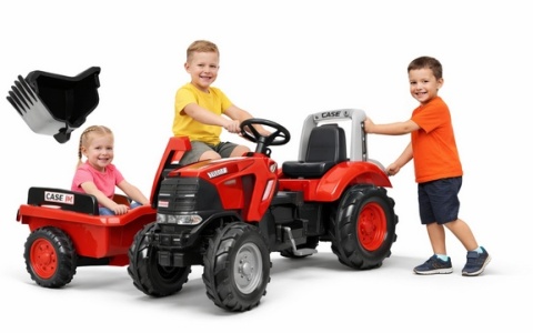 Traktor dla dzieci Case na Pedały z Łyżką i Przyczepką Czerwony od 3 Lat FALK