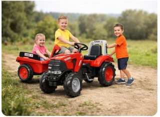 Traktor dla dzieci Case na Pedały z Łyżką i Przyczepką Czerwony od 3 Lat FALK