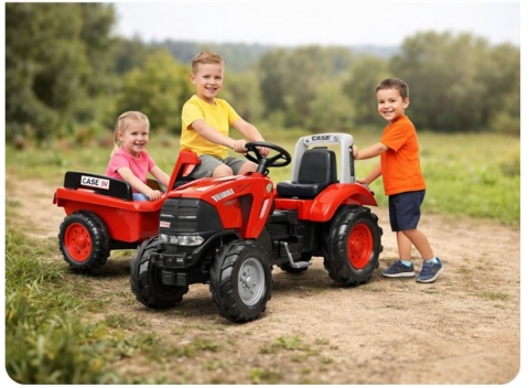Traktor dla dzieci Case na Pedały z Łyżką i Przyczepką Czerwony od 3 Lat FALK
