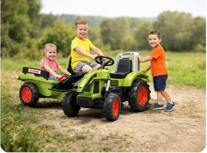 Traktor dla dzieci na pedały z łyżką i przyczepką Claas Arion 430 Zielony FALK
