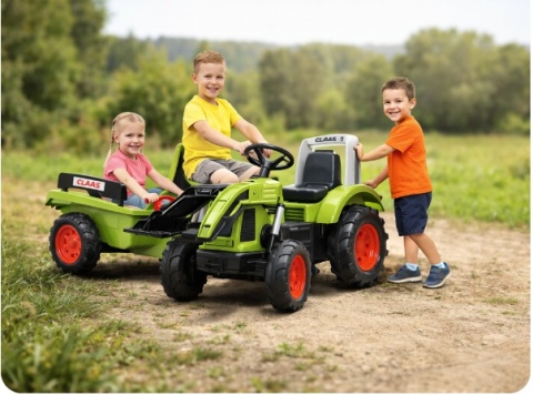 Traktor dla dzieci na pedały z łyżką i przyczepką Claas Arion 430 Zielony FALK