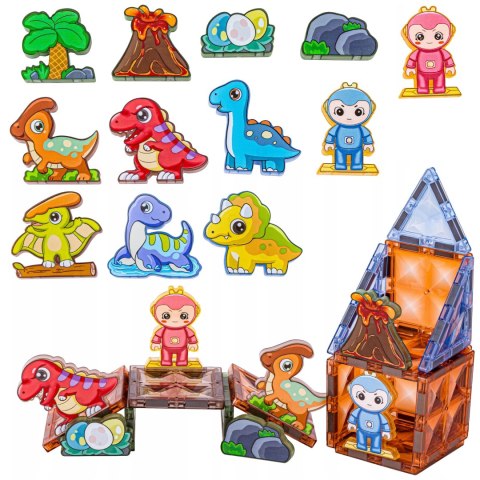 WOOPIE Klocki Magnetyczne Konstrukcyjne Świecące 3D Park Dinozaurów 124el.