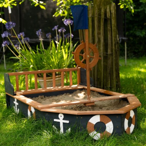 Drewniana Piaskownica dla dzieci Statek Piracki Doris ze Schowkiem + Pokrowiec 153 cm