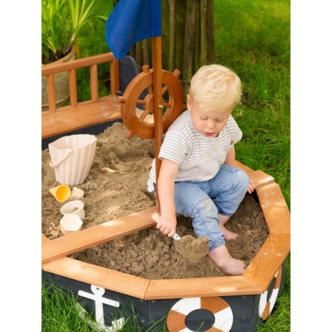 Drewniana Piaskownica dla dzieci Statek Piracki Doris ze Schowkiem + Pokrowiec 153 cm