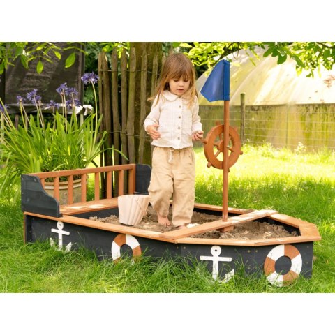 Drewniana Piaskownica dla dzieci Statek Piracki Doris ze Schowkiem + Pokrowiec 153 cm