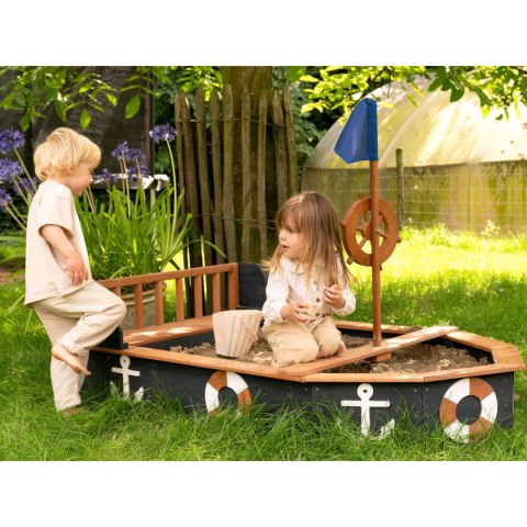 Drewniana Piaskownica dla dzieci Statek Piracki Doris ze Schowkiem + Pokrowiec 153 cm