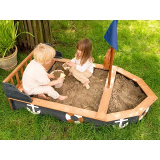 Drewniana Piaskownica dla dzieci Statek Piracki Doris ze Schowkiem + Pokrowiec 153 cm