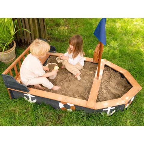 Drewniana Piaskownica dla dzieci Statek Piracki Doris ze Schowkiem + Pokrowiec 153 cm