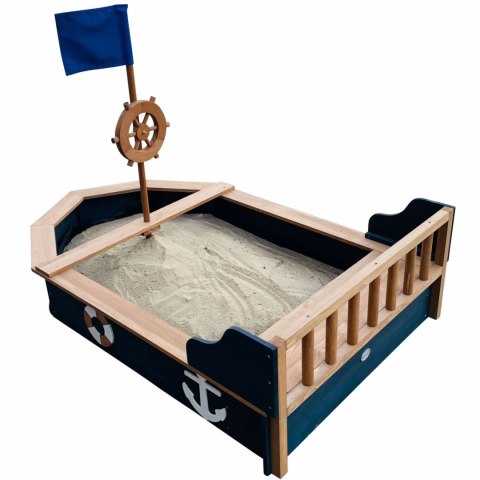 Drewniana Piaskownica dla dzieci Statek Piracki Doris ze Schowkiem + Pokrowiec 153 cm