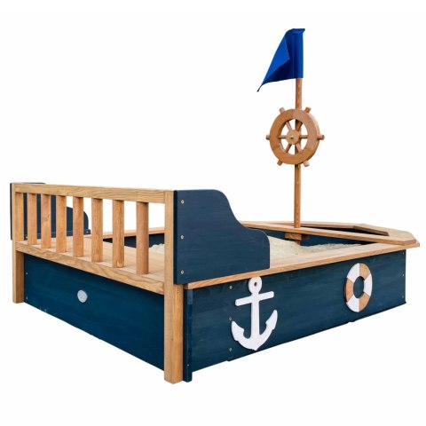 Drewniana Piaskownica dla dzieci Statek Piracki Doris ze Schowkiem + Pokrowiec 153 cm