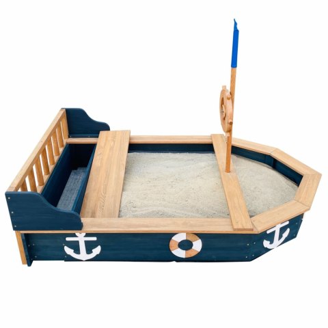 Drewniana Piaskownica dla dzieci Statek Piracki Doris ze Schowkiem + Pokrowiec 153 cm