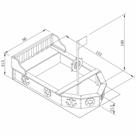 Drewniana Piaskownica dla dzieci Statek Piracki Doris ze Schowkiem + Pokrowiec 153 cm