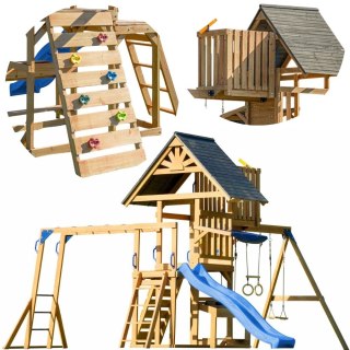 Duży Plac Zabaw Drewniany Zjeżdżalnia Hustawki Ścianka Wspinaczkowa + Wieża AXI Mitch
