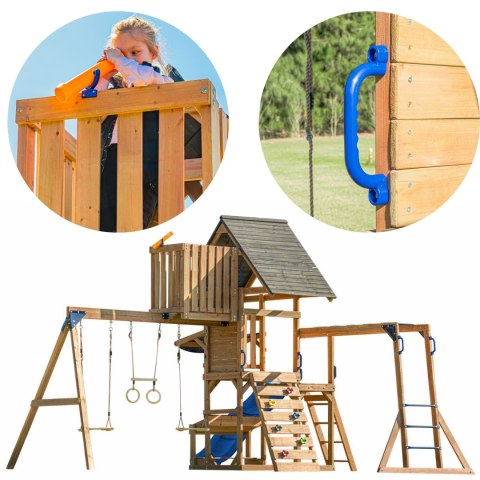 Duży Plac Zabaw Drewniany Zjeżdżalnia Hustawki Ścianka Wspinaczkowa + Wieża AXI Mitch