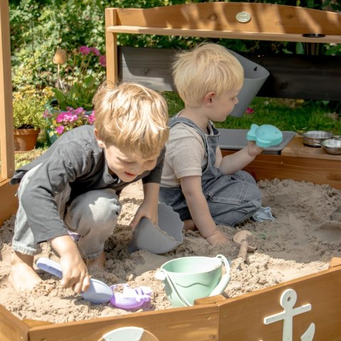 Piaskownica dla dzieci Drewniana Statek z Kuchnią Błotną i Osłoną AXI