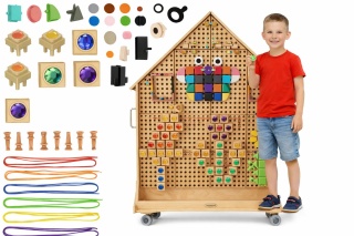 Drewniana Tablica Naukowa STEM dla dzieci Wolnostojąca XXL w Kształcie Domu + Akcesoria MASTERKIDZ