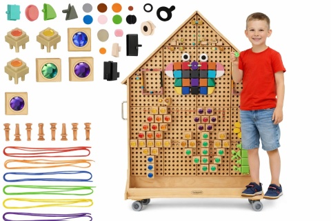 Drewniana Tablica Naukowa STEM dla dzieci Wolnostojąca XXL w Kształcie Domu + Akcesoria MASTERKIDZ