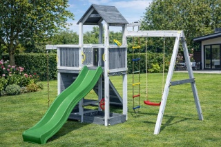 Drewniany Plac Zabaw do Ogrodu dla dzieci ACTIVER Zjeżdżalnia Domek Huśtawka Piaskownica Drabinka