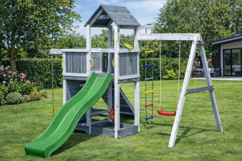 Drewniany Plac Zabaw do Ogrodu dla dzieci ACTIVER Zjeżdżalnia Domek Huśtawka Piaskownica Drabinka