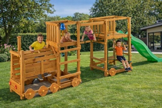 Duży Drewniany Plac Zabaw Lokomotywa Ciuchcia dla dzieci Zjeżdżalnia Wspinaczka