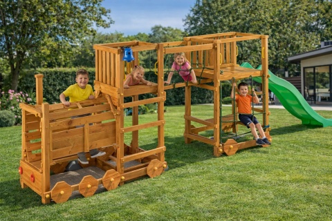 Duży Drewniany Plac Zabaw Lokomotywa Ciuchcia dla dzieci Zjeżdżalnia Wspinaczka