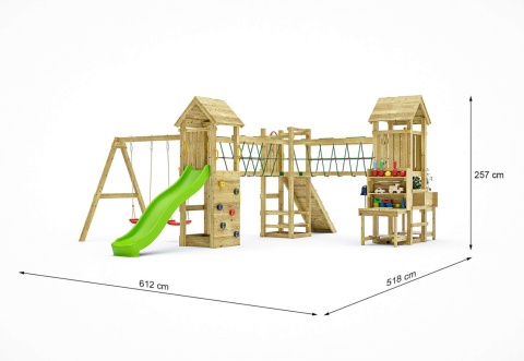 Duży Plac Zabaw Dla Dzieci do Ogrodu XXL Optimizer huśtawki, zjeżdżalnia, kuchnia, stół piknikowy, most, ścianka, wspinaczka