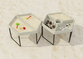 MASTERKIDZ Sześciokątny Stolik Do Zabawy Piaskiem i Wodą 2 Komory Regulowana Wysokość