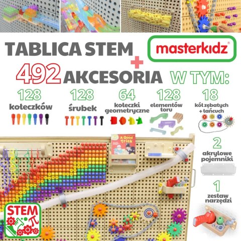Wolnostojąca Tablica Kreatywna Naukowa Ściana STEM dla dzieci + Akcesoria Kołki Klocki Narzędzia MASTERKIDZ